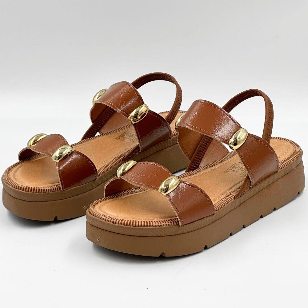 Sandália Mississipi Flatform Casual com Metalizado Feminina Tabaco 2