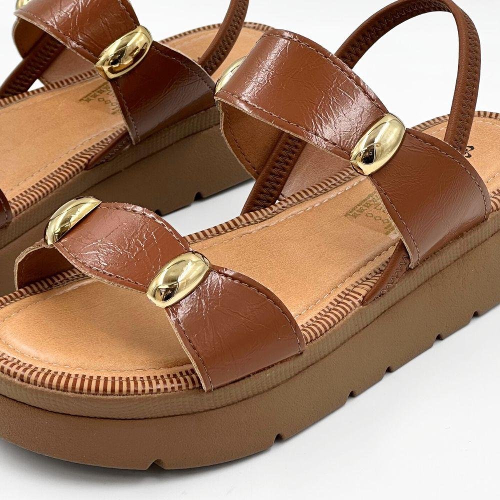 Sandália Mississipi Flatform Casual com Metalizado Feminina Tabaco 3