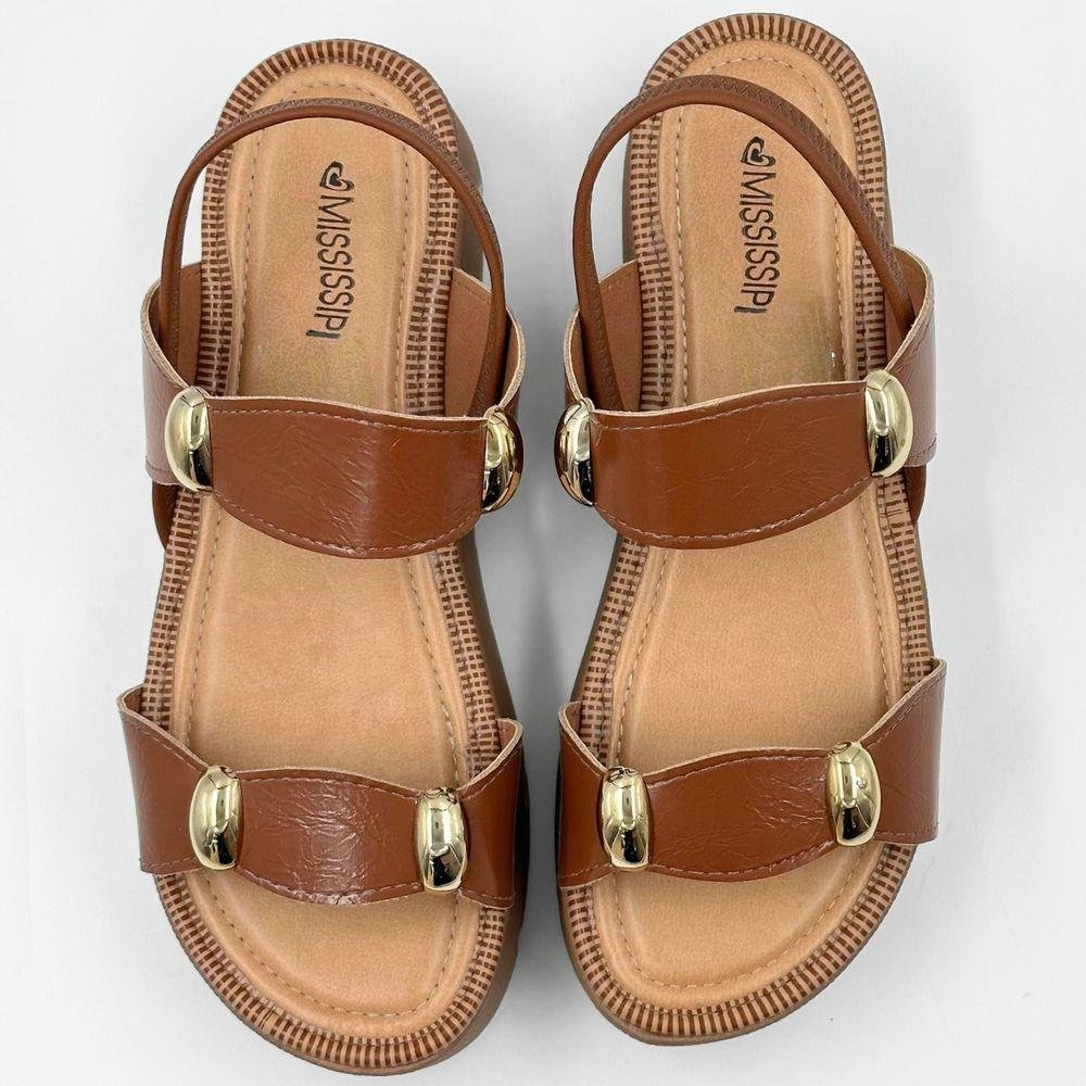 Sandália Mississipi Flatform Casual com Metalizado Feminina Tabaco 5