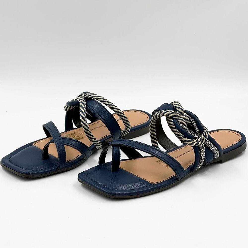 Tamanco Dakota Rasteira Slide Feminino Natural/Marinho 2