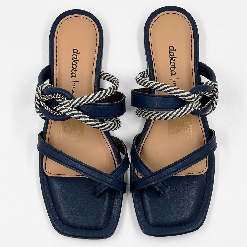 Tamanco Dakota Rasteira Slide Feminino Natural/Marinho 5