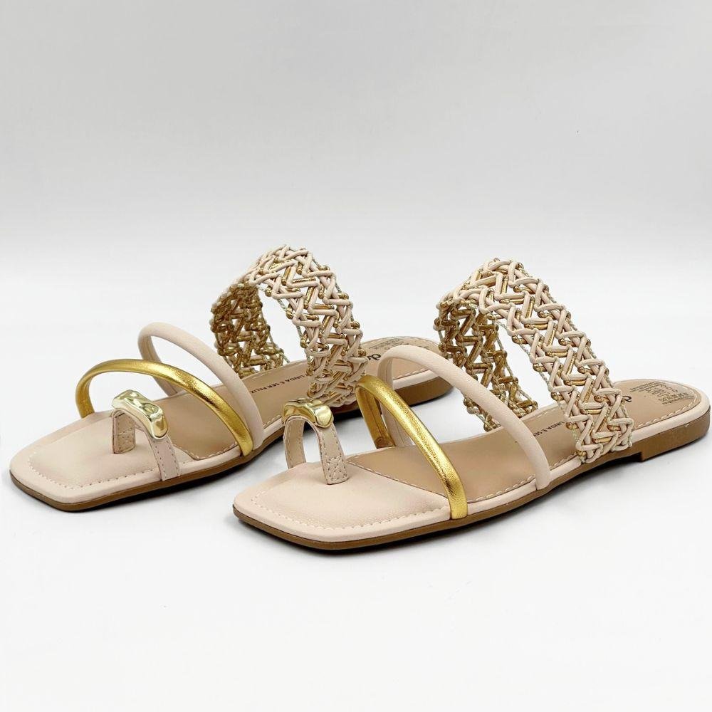 Tamanco Dakota Slide Rasteira Feminino Bege/Dourado 2
