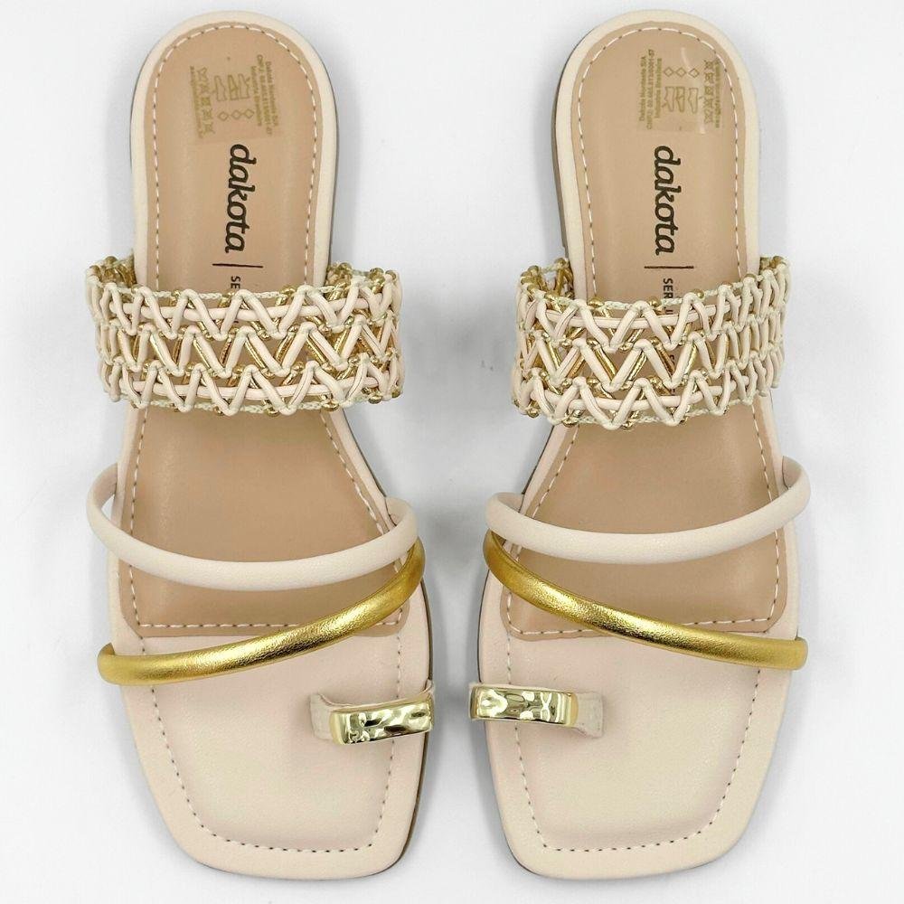 Tamanco Dakota Slide Rasteira Feminino Bege/Dourado 5