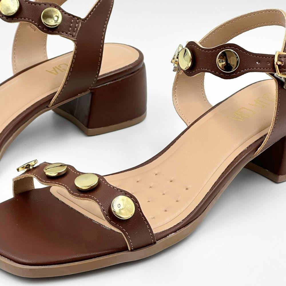 Sandália Sua Cia Casual com Aplicações Salto Bloco Feminina Marrom 3