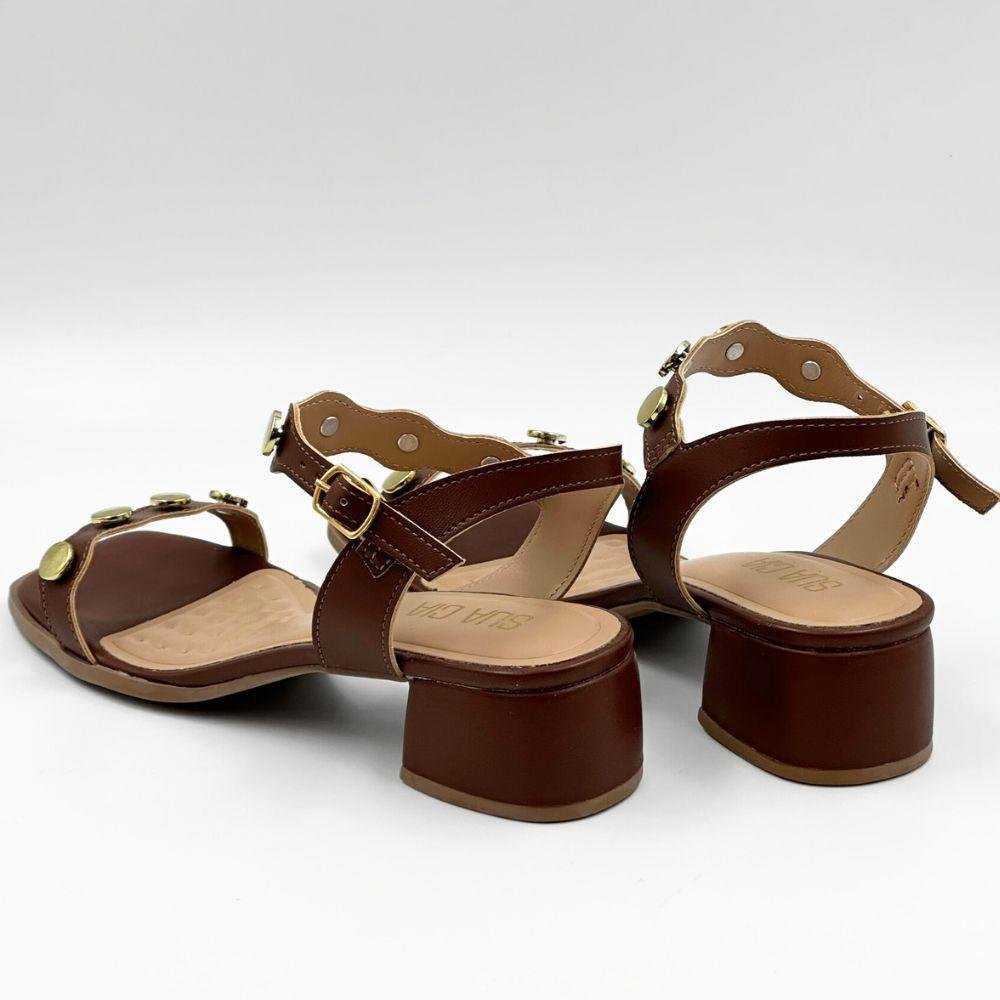 Sandália Sua Cia Casual com Aplicações Salto Bloco Feminina Marrom 4