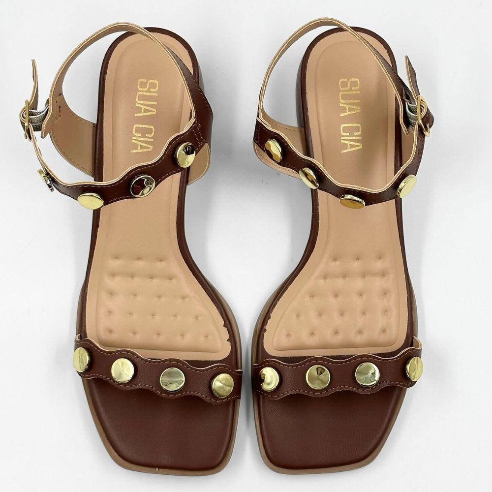 Sandália Sua Cia Casual com Aplicações Salto Bloco Feminina Marrom 5