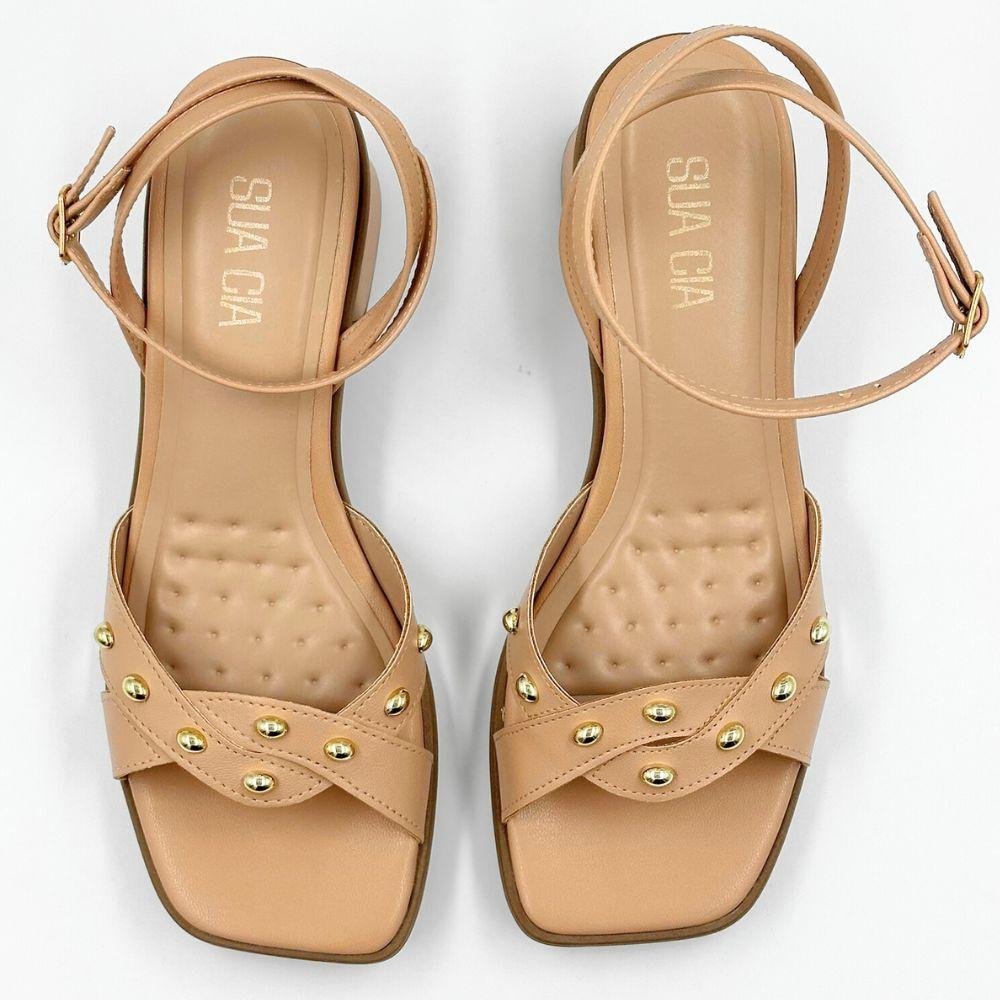 Sandália Sua Cia com Aplicações Casual Salto Bloco Feminina Natural 4