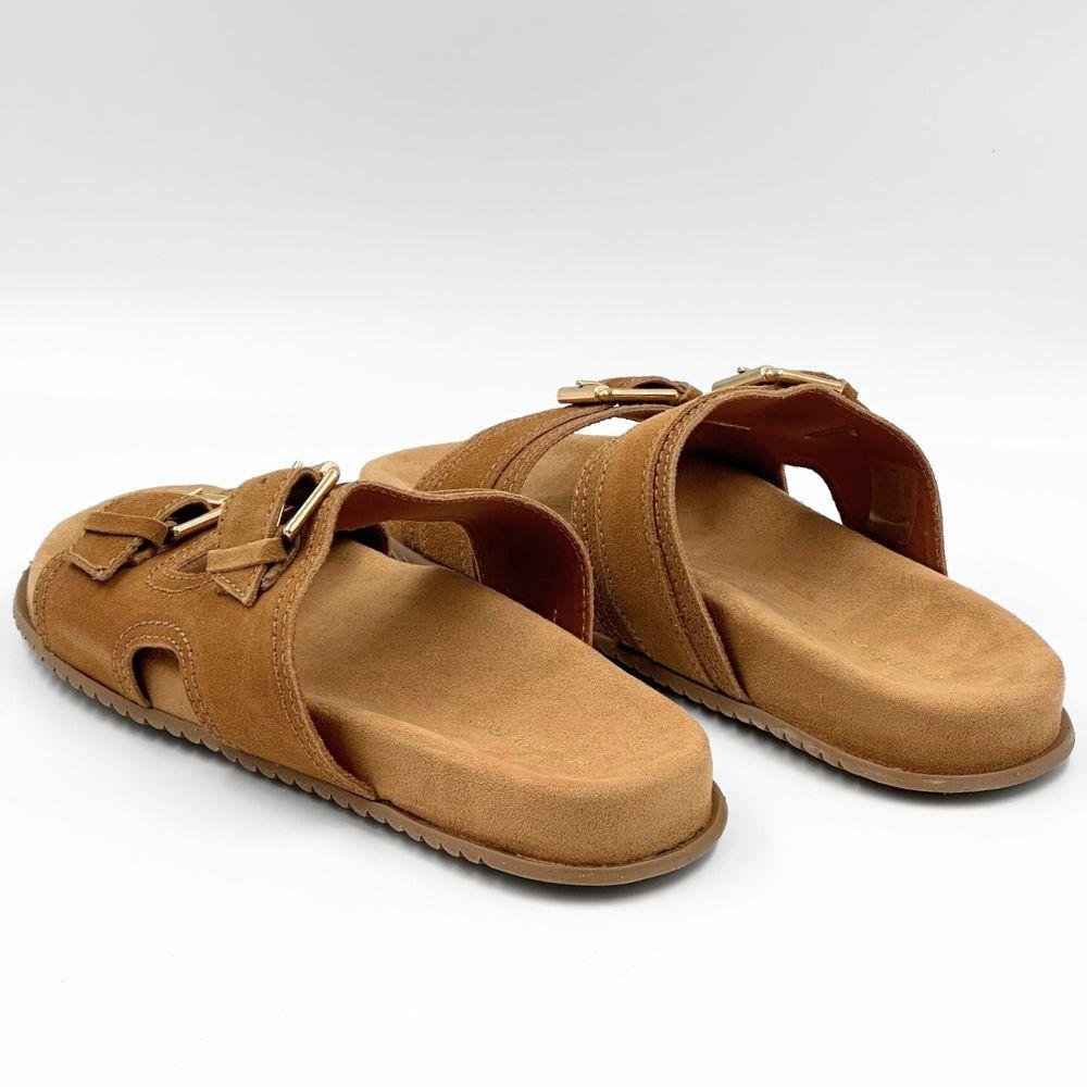 Tamanco Bottero Slide Rasteira em Camurça com Fivela Feminino Castanho 3