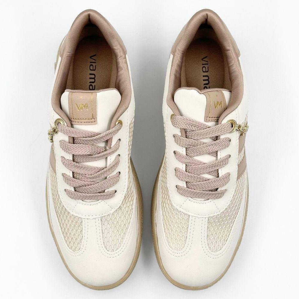 Tênis Via Marte Casual com Cadarço em Nobuck Feminino Branco/Rosa 4