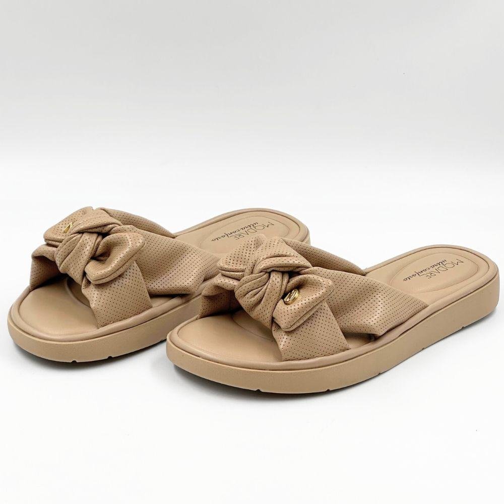 Tamanco Modare Slide Rasteira com Laço Feminino Bege 2