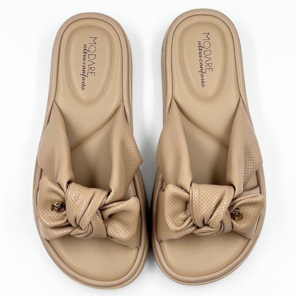 Tamanco Modare Slide Rasteira com Laço Feminino Bege 4