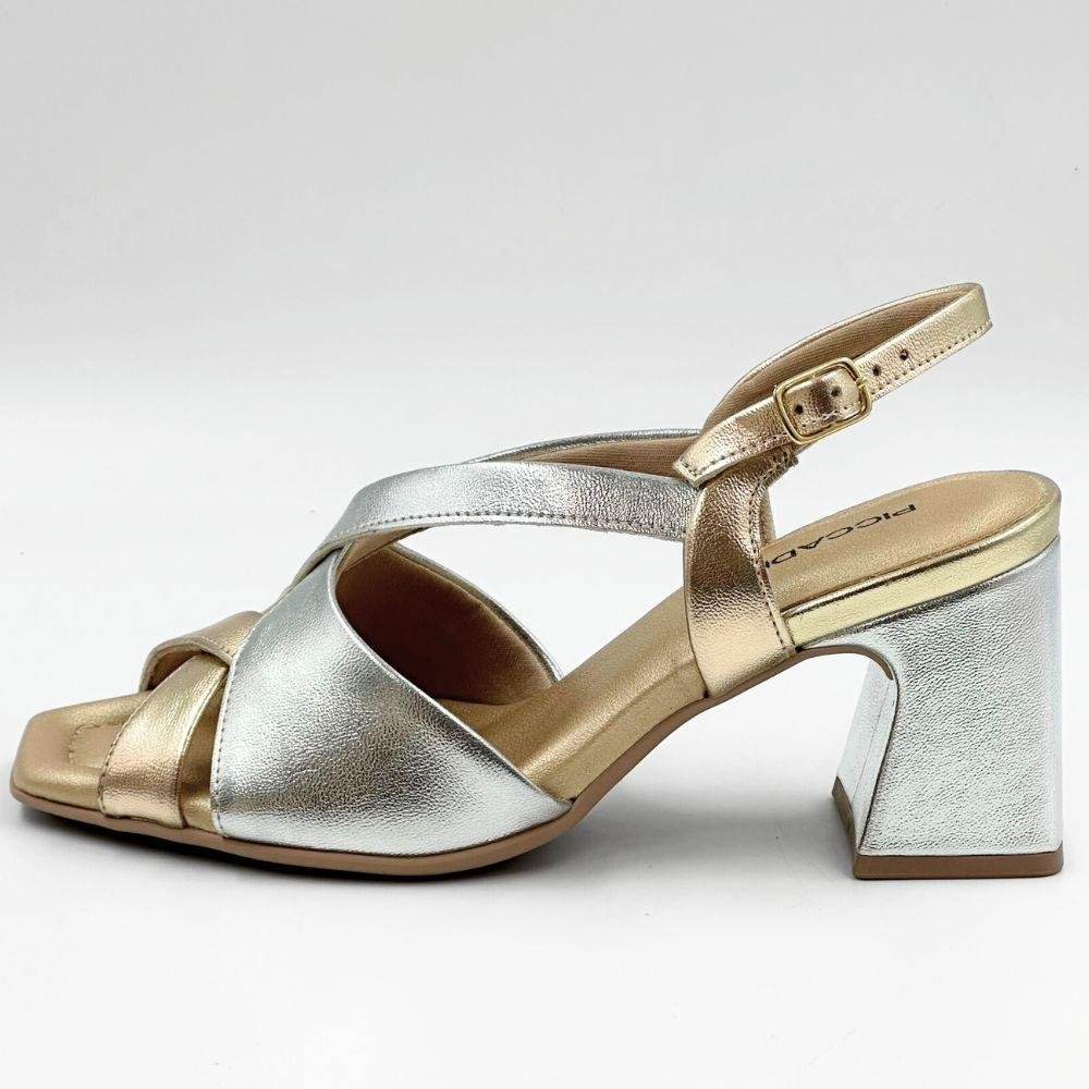 Sandália Piccadilly Casual Metalizada Salto Bloco Feminina Prata/Ouro 1