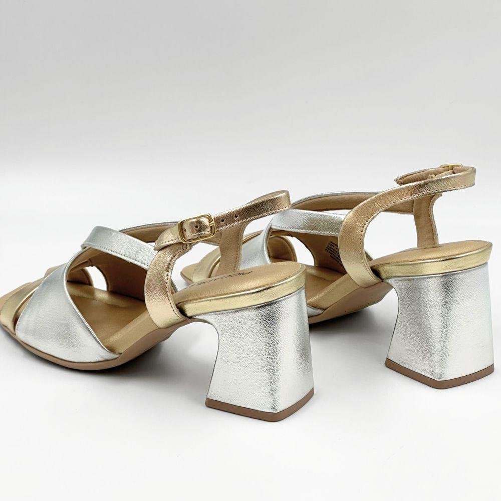 Sandália Piccadilly Casual Metalizada Salto Bloco Feminina Prata/Ouro 3
