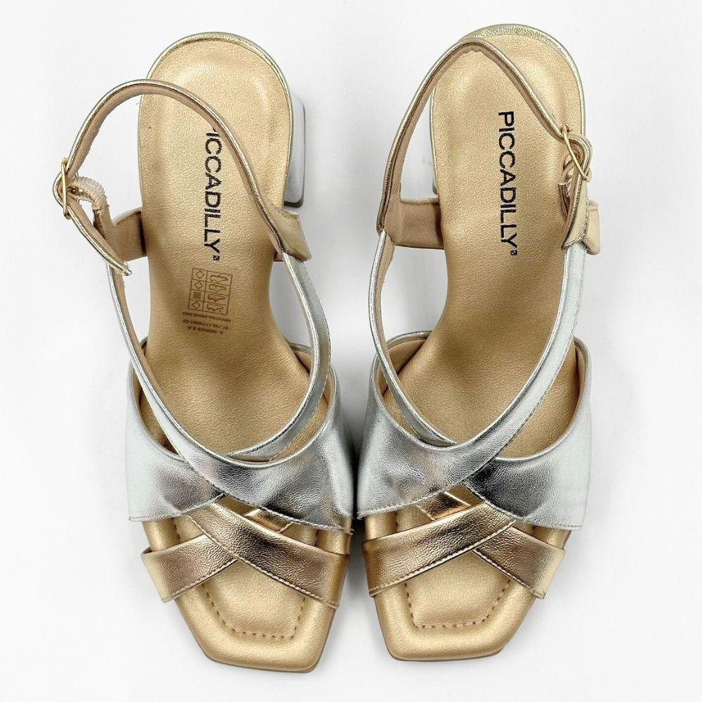 Sandália Piccadilly Casual Metalizada Salto Bloco Feminina Prata/Ouro 4