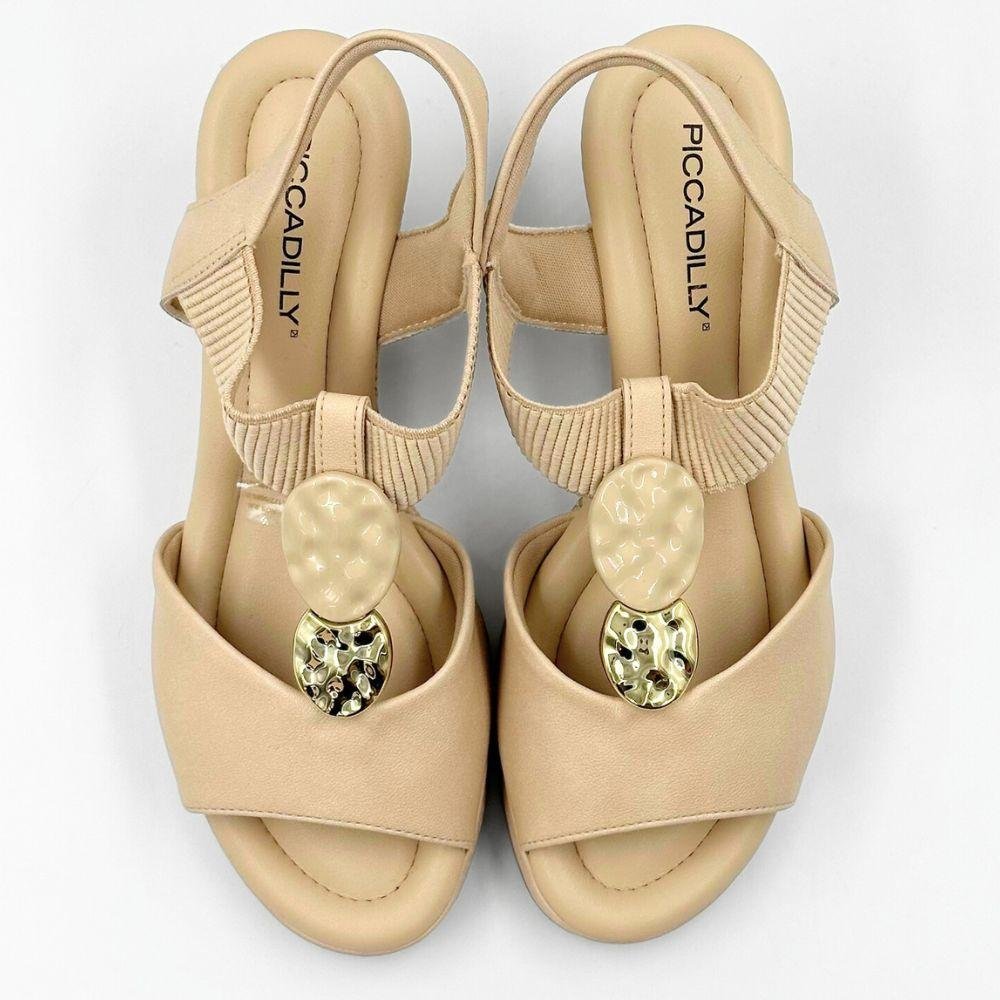 Sandália Piccadilly Casual Anabela Feminina Bege 4