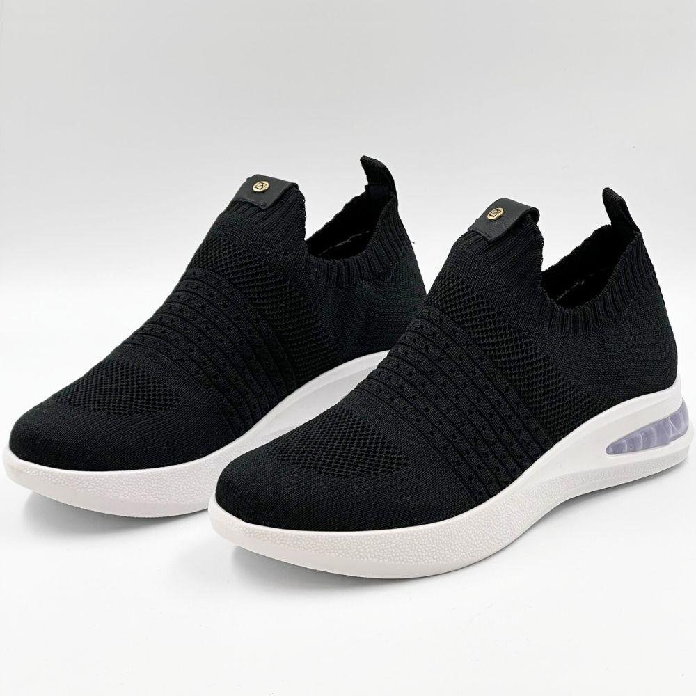 Tênis Piccadilly Slip Casual em Knit Feminino Preto 2
