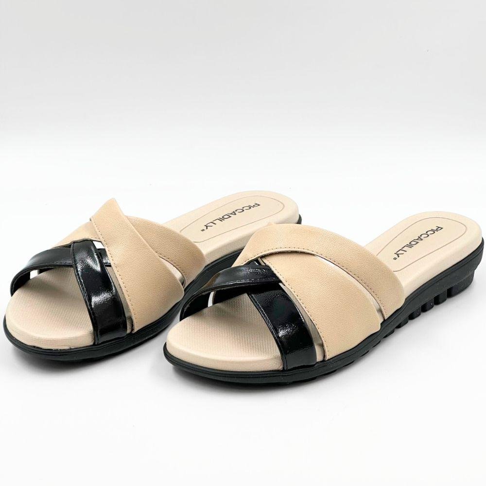 Tamanco Piccadilly Casual Anabela Feminino Bege/Preto 2