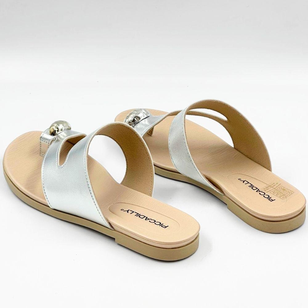 Tamanco Piccadilly Rasteira Metalizado Casual Feminino Prata/Marfim 3