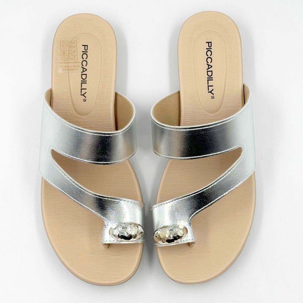 Tamanco Piccadilly Rasteira Metalizado Casual Feminino Prata/Marfim 4