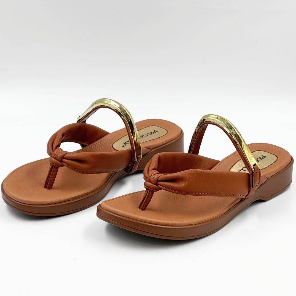 Tamanco Piccadilly Rasteira com Metalizado Feminino Ocre 2