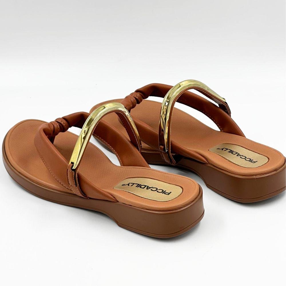 Tamanco Piccadilly Rasteira com Metalizado Feminino Ocre 3
