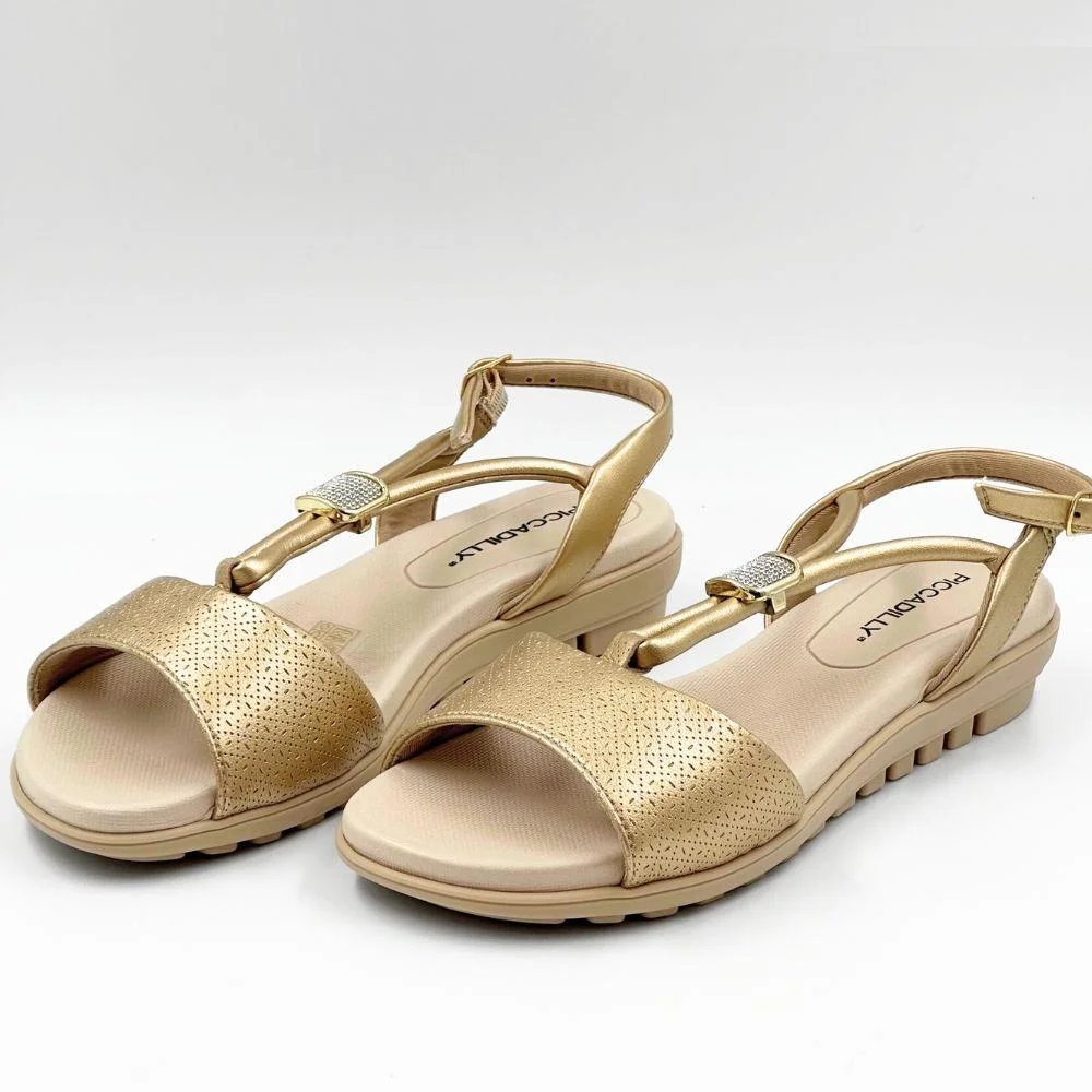 Sandália Piccadilly Casual Metalizada Feminina Ouro 2