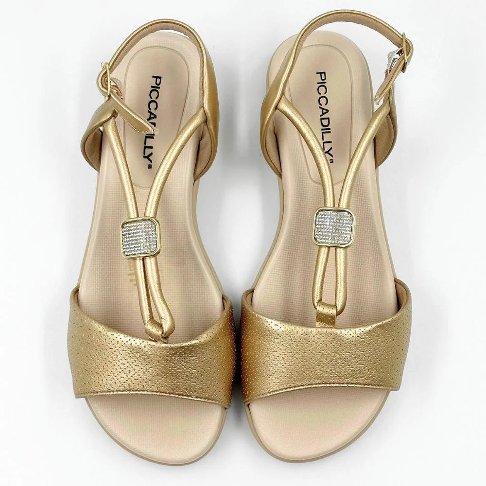 Sandália Piccadilly Casual Metalizada Feminina Ouro 4