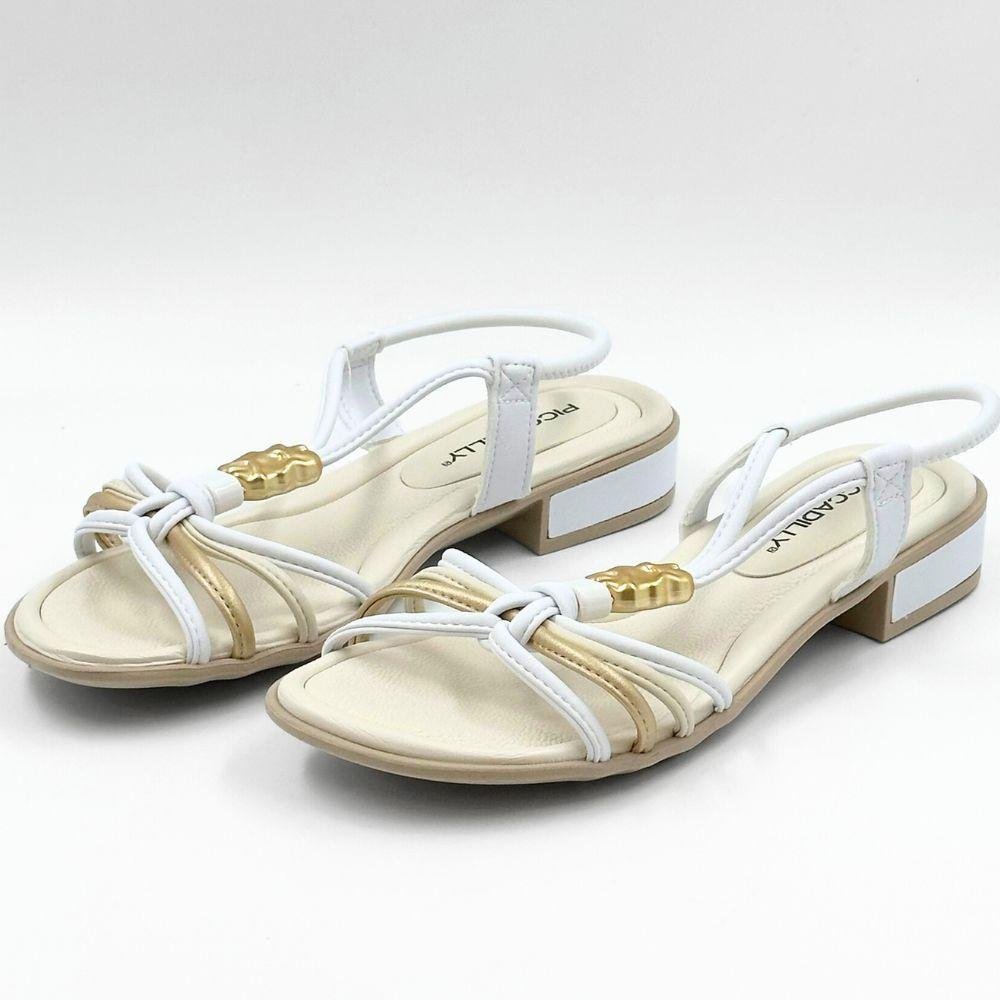 Sandália Piccadilly Salto Baixo Casual Feminina Branco Neve 2