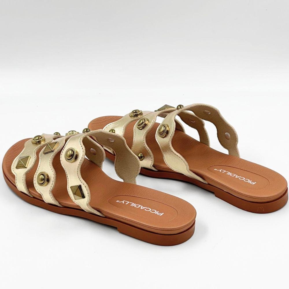 Tamanco Piccadilly Rasteira Slide Metalizada Feminino Ouro/Ocre 3