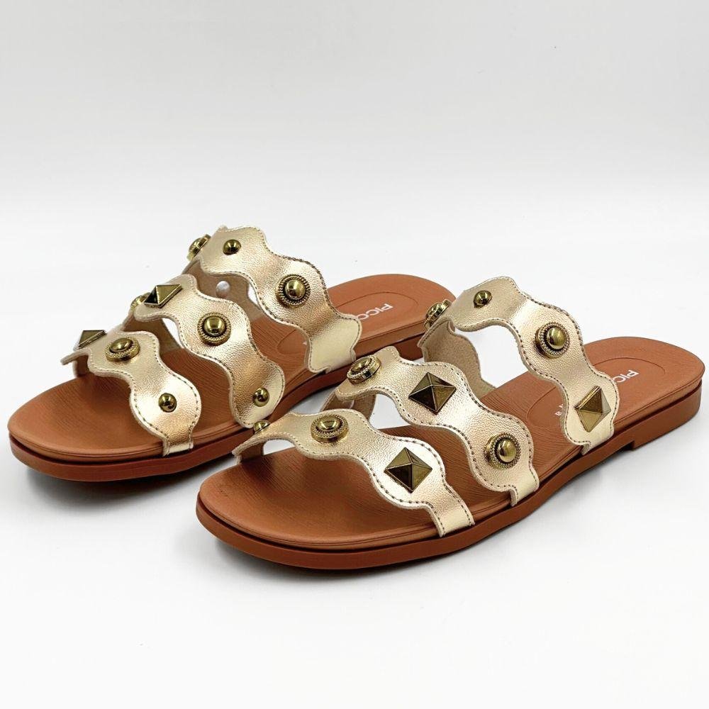 Tamanco Piccadilly Rasteira Slide Metalizada Feminino Ouro/Ocre 2