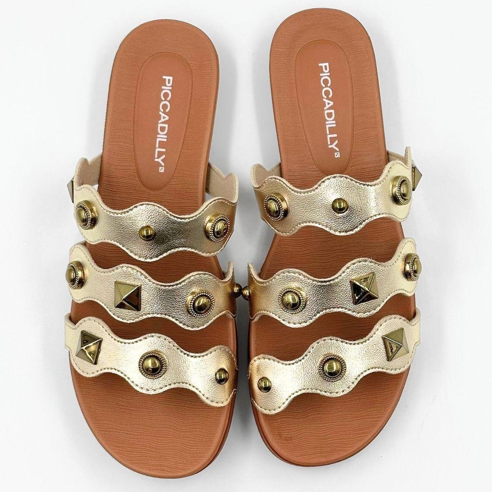 Tamanco Piccadilly Rasteira Slide Metalizada Feminino Ouro/Ocre 4
