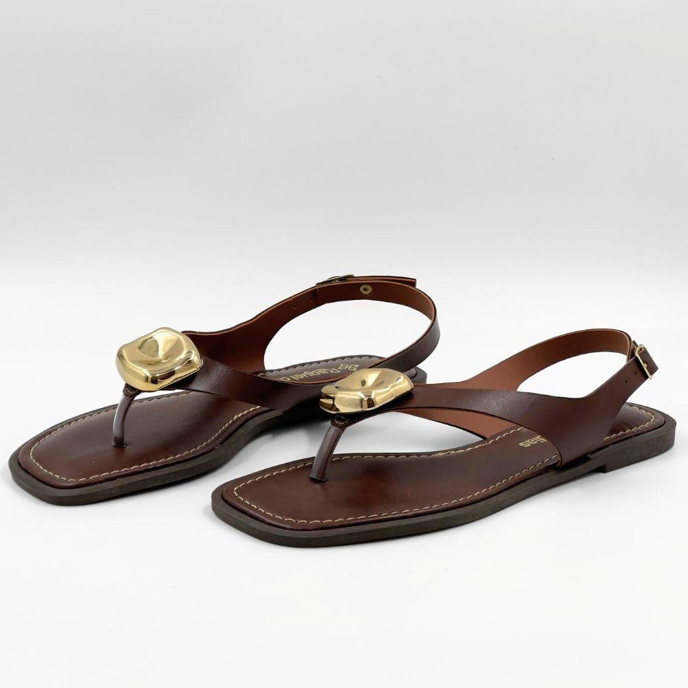 Sandália Raquel Dias Rasteira com Metalizado Feminina Marrom 2