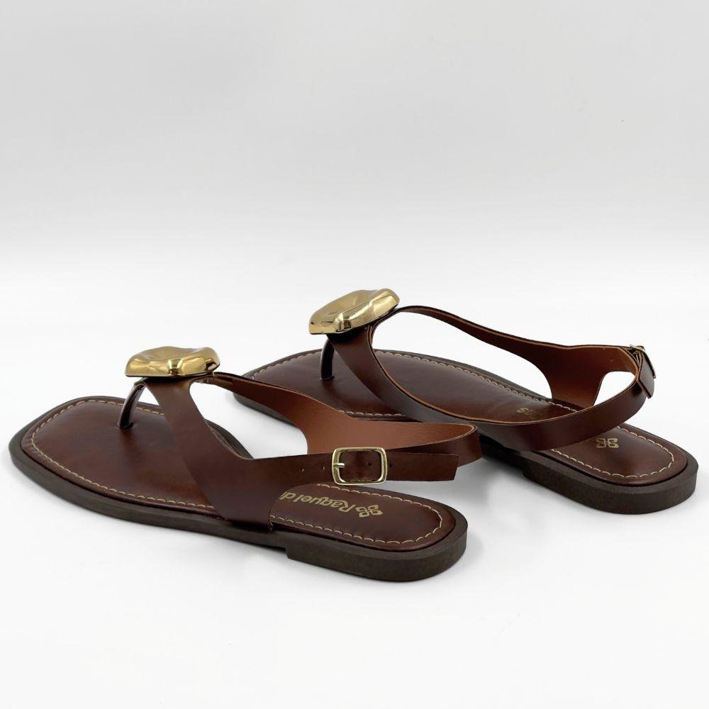 Sandália Raquel Dias Rasteira com Metalizado Feminina Marrom 3