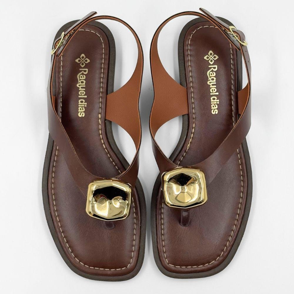 Sandália Raquel Dias Rasteira com Metalizado Feminina Marrom 4