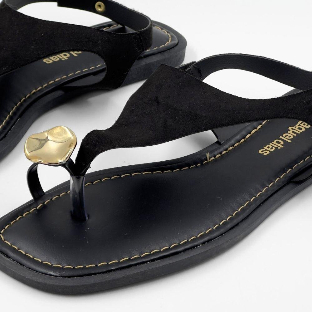 Sandália Raquel Dias Rasteira com Metalizado Feminina Preto 3