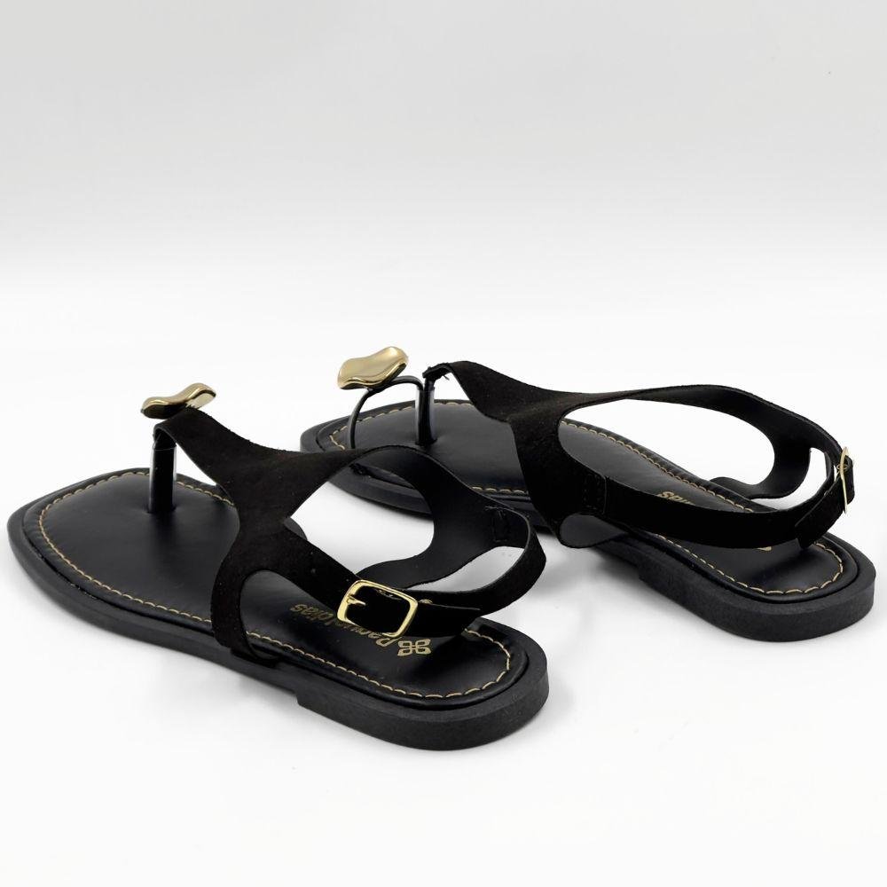 Sandália Raquel Dias Rasteira com Metalizado Feminina Preto 4