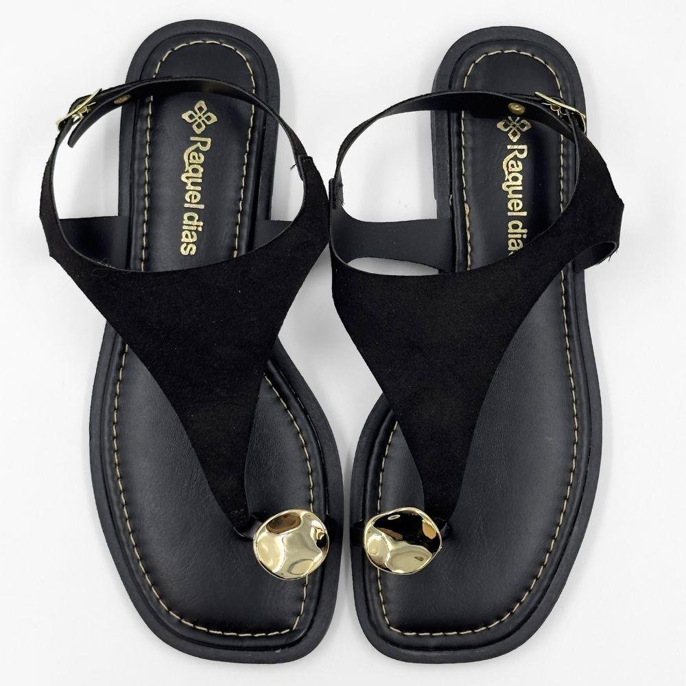 Sandália Raquel Dias Rasteira com Metalizado Feminina Preto 5