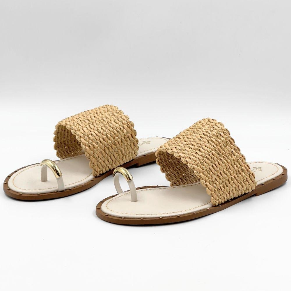 Tamanco Raquel Dias Rasteira Feminino Off White/Palha 2