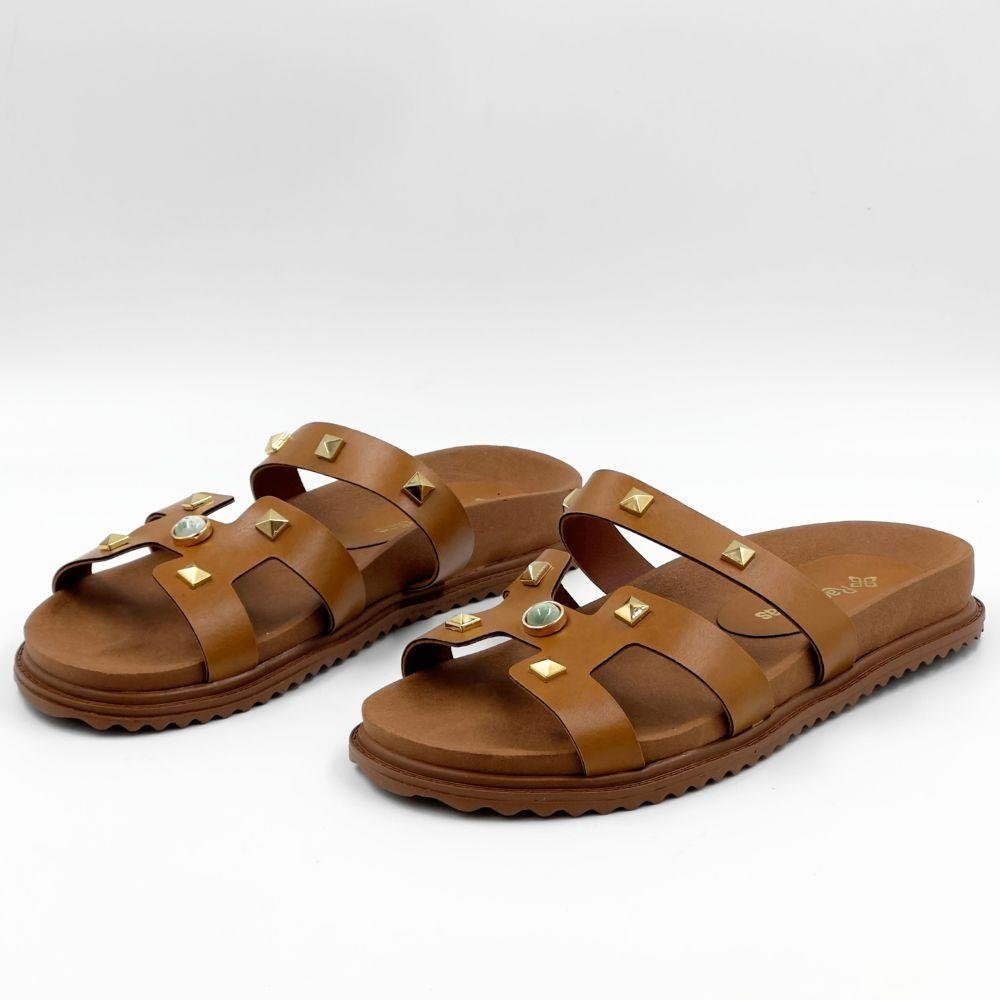 Sandália Raquel Dias Slide Papete com Aplicações Feminina Marrom 2