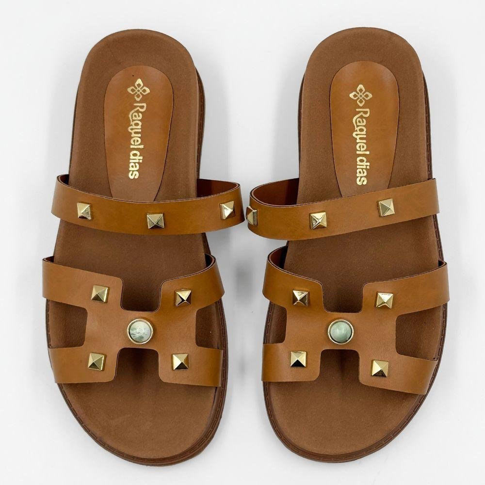 Sandália Raquel Dias Slide Papete com Aplicações Feminina Marrom 4