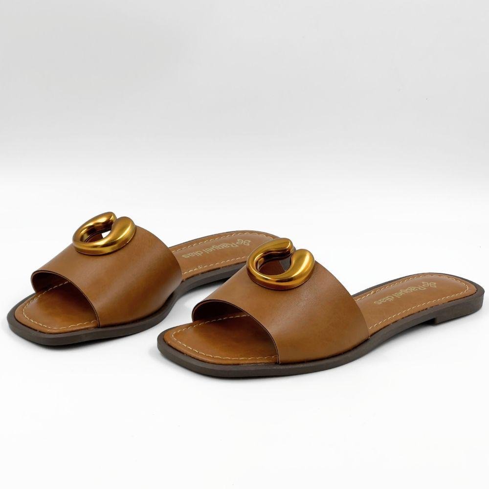 Tamanco Raquel Dias Rasteira Tira Larga Feminino Marrom 2