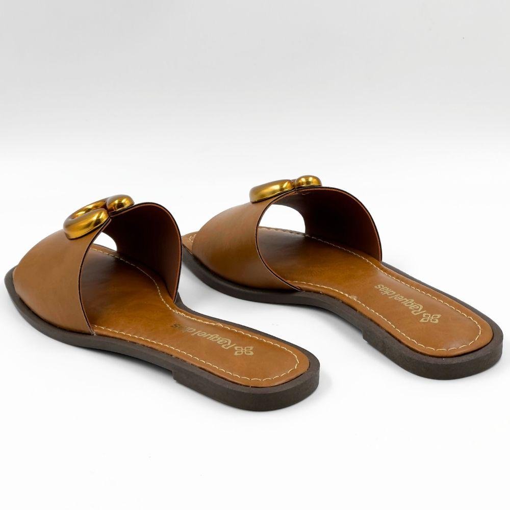 Tamanco Raquel Dias Rasteira Tira Larga Feminino Marrom 3