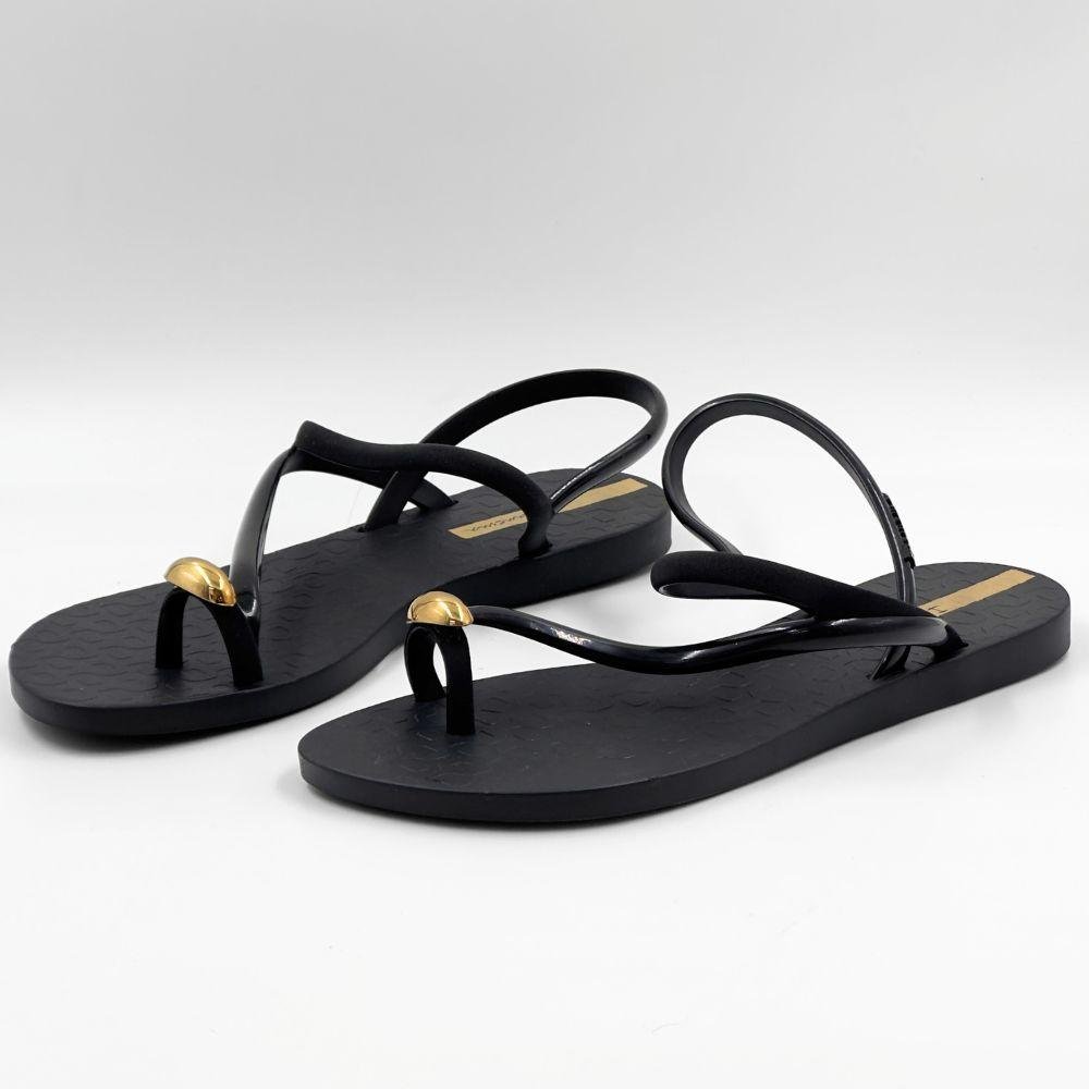 Sandália Ipanema Rasteira Glam Ring Feminina Preto/Bege 2