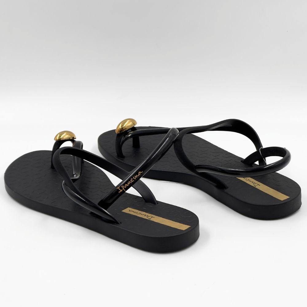 Sandália Ipanema Rasteira Glam Ring Feminina Preto/Bege 3