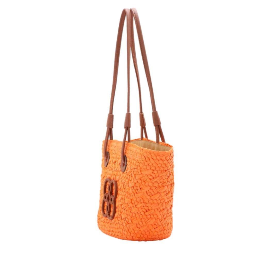 Bolsa de Praia Chenson Sacola Palha Pequena Feminina Laranja 2