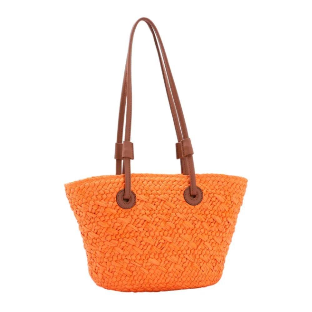 Bolsa de Praia Chenson Sacola Palha Pequena Feminina Laranja 3