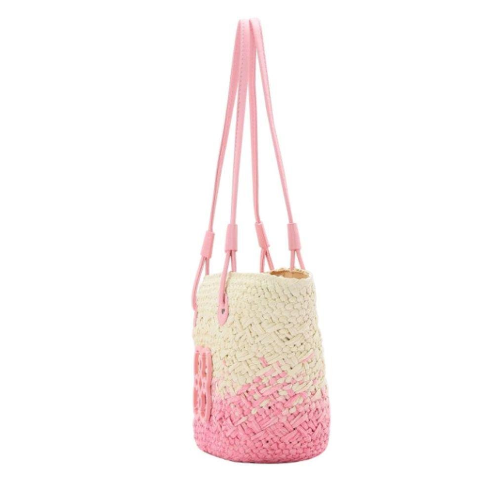 Bolsa de Praia Chenson Sacola Palha Pequena Feminina Rosa 2