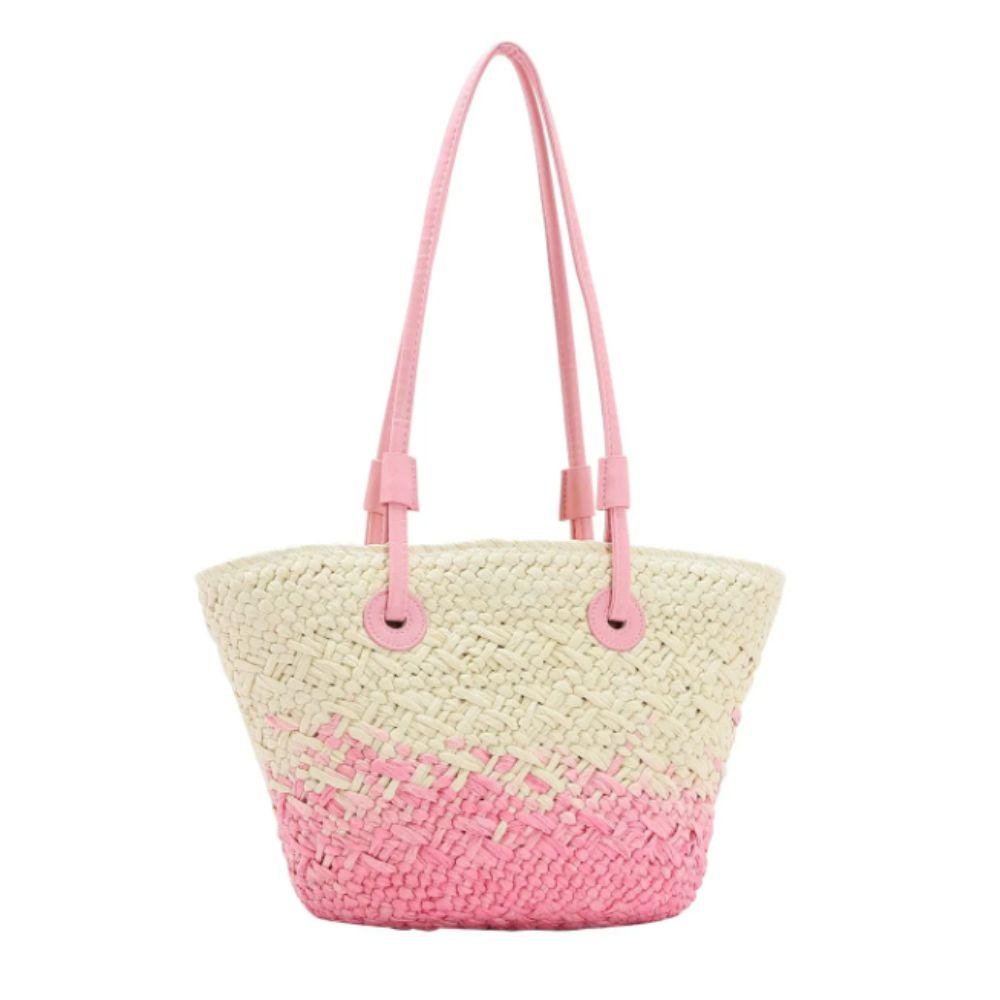 Bolsa de Praia Chenson Sacola Palha Pequena Feminina Rosa 3