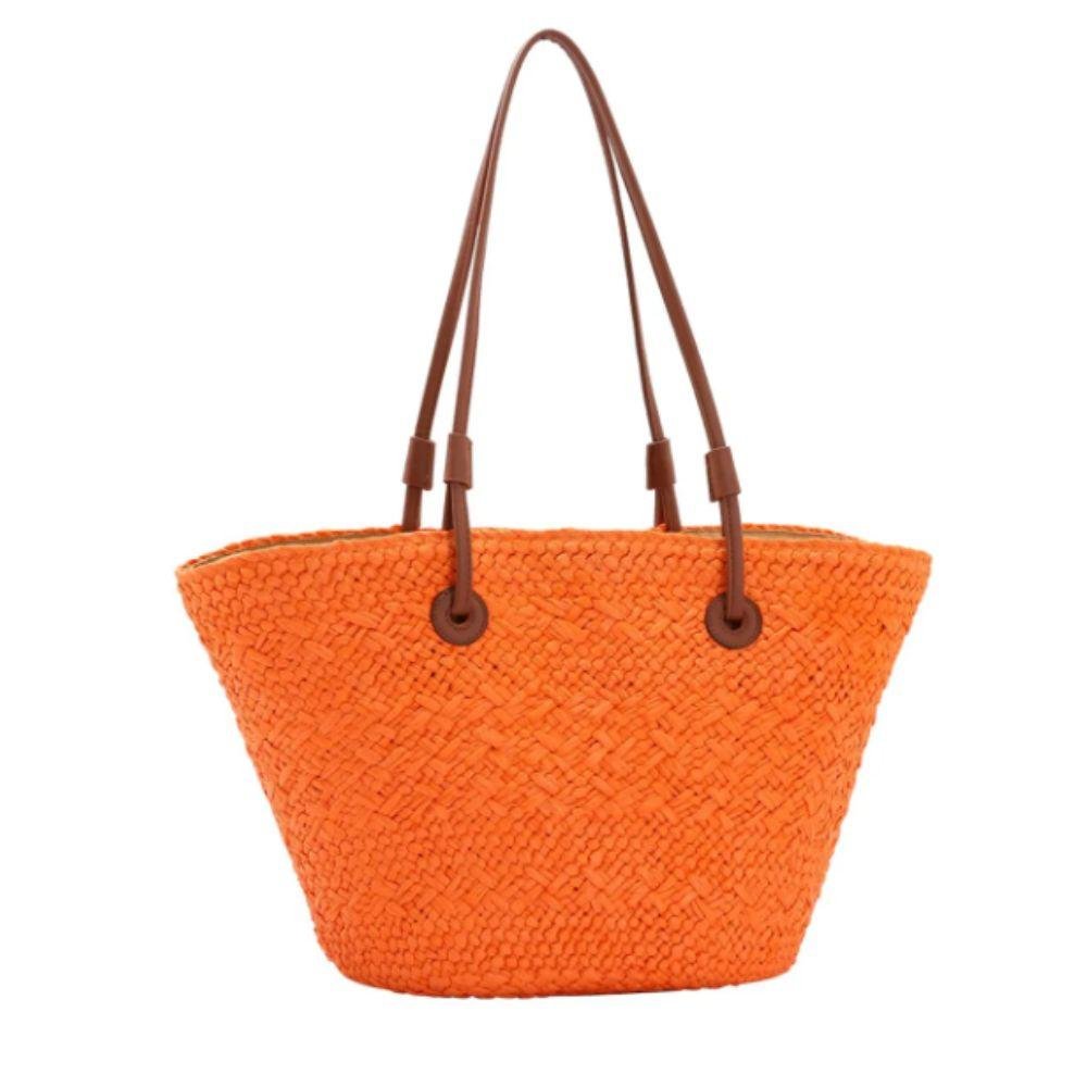 Bolsa de Praia Chenson Sacola Palha Grande Feminina Laranja 3