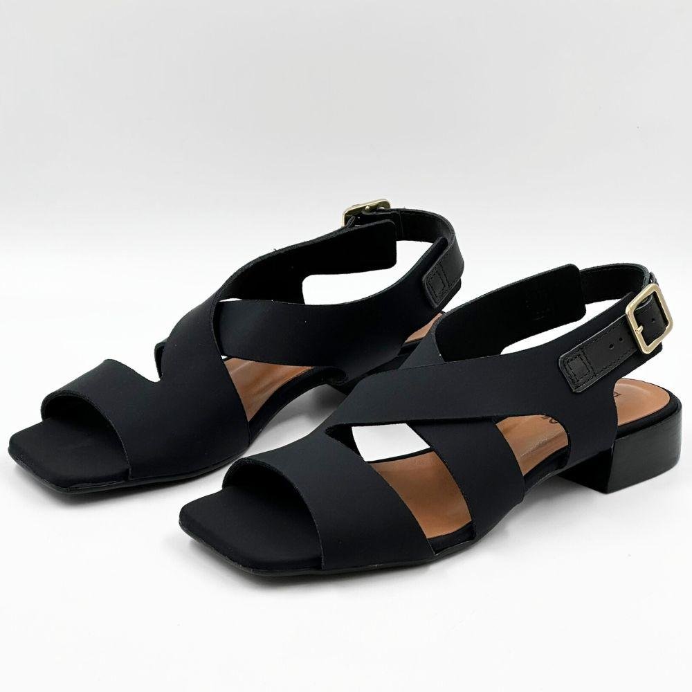 Sandália Bottero em Malha Elástica Casual Salto Baixo Feminina Preto 2